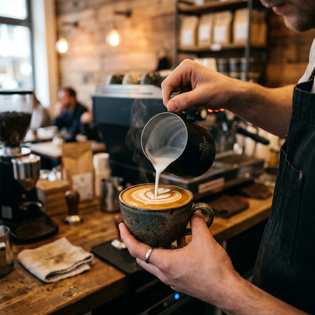 Barista pouring latte art